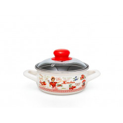 Кастрюля эмалированная Kitchen 14cm, 1.05l, крышка стекло