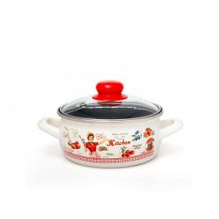 Кастрюля эмалированная Kitchen 16cm, 1.5l, крышка стекло