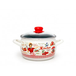 Кастрюля эмалированная Kitchen 16cm, 2.2l, крышка стекло