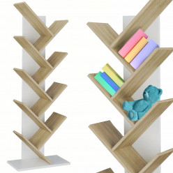 Библиотека, книжная полка, тип дерева, Джуми, 152x50x24 см, Белый/дуб
