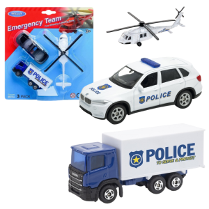 Набор из 3 Коллекционных Металлических Машинок 1:64 WELLY, POLICE
