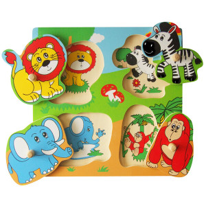 Puzzle din lemn cu buton „Animale sălbatice” Puzzle din lemn cu buton „Animale sălbatice”