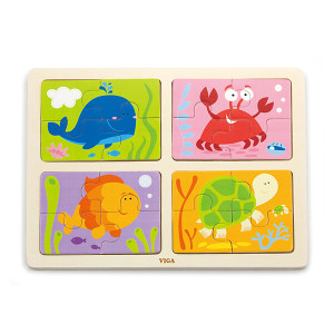 Puzzle din lemn 4 în 1 „Locuitorii mării” Puzzle din lemn 4 în 1 „Locuitorii mării”