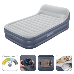 Bestway Надувной матрас со встроенным электронасосом 220 V и изголовьем, 152x226x84 см Bestway Надувной матрас со встроенным электронасосом 220 V и изголовьем, 152x226x84 см