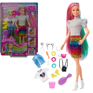 Игровой набор Barbie «Леопардовый образ с радужными волосами» Игровой набор Barbie «Леопардовый образ с радужными волосами»