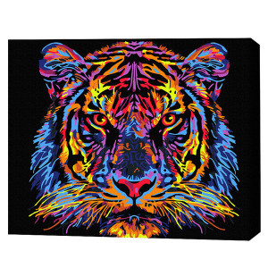 Pictură pe numere 40*50 сm (pânză neagră/fără cutie) – Tigru multicolor Pictură pe numere 40*50 сm (pânză neagră/fără cutie) – Tigru multicolor