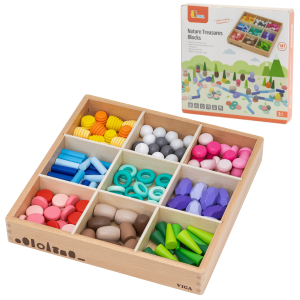 Set educativ din lemn pentru sortare și construcție, 141 piese Set educativ din lemn pentru sortare și construcție, 141 piese