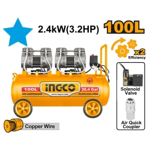 Компрессор без маслянный 100л 2400W INGCO ACS2241001 (с низким уровнем шума) Компрессор без маслянный 100л 2400W INGCO ACS2241001 (с низким уровнем шума)