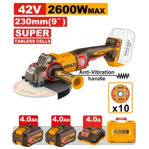 Болгарка аккумуляторная 42V/2*4.0Ah 230mm 2600W INGCO CAGLI4260182 Болгарка аккумуляторная 42V/2*4.0Ah 230mm 2600W INGCO CAGLI4260182