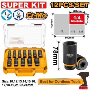 Set cap cheie tubulara 12 piese INGCO HKISSD12126L Set cap cheie tubulara 12 piese INGCO HKISSD12126L