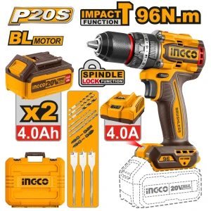 Mașină de înșurubat și găurit cu impact pe acumulator 2*4,0Ah 96N.m INGCO CIDLI20968 Mașină de înșurubat și găurit cu impact pe acumulator 2*4,0Ah 96N.m INGCO CIDLI20968