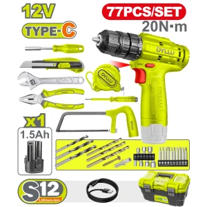 Set de scule si unelte masina insurubat 12.0V 1.5Ah 77buc. DYLLU DTDT1B77 Set de scule si unelte masina insurubat 12.0V 1.5Ah 77buc. DYLLU DTDT1B77
