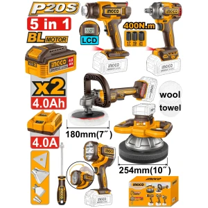 Set din 5 scule cu acumulator 20V/2*4.0Ah INDUSTRIAL INGCO COSLI250592 Set din 5 scule cu acumulator 20V/2*4.0Ah INDUSTRIAL INGCO COSLI250592