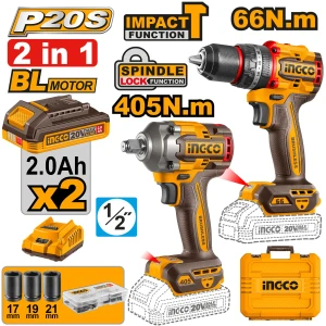 Set din 2 scule cu acumulator 20V/2*2.0Ah INGCO CKLI20286 Set din 2 scule cu acumulator 20V/2*2.0Ah INGCO CKLI20286