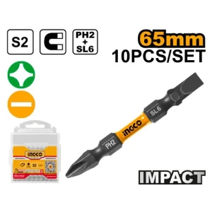 Набор бит PH2+SL6 10 шт 65mm INGCO SDBIM21HL133 Набор бит PH2+SL6 10 шт 65mm INGCO SDBIM21HL133