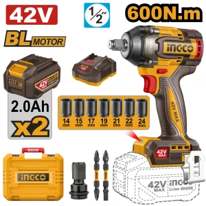 Mașină de înșurubat cu impact cu acumulator BLmotor 42V/2*2Ah 600N.m INGCO CIWLI42602 Mașină de înșurubat cu impact cu acumulator BLmotor 42V/2*2Ah 600N.m INGCO CIWLI42602