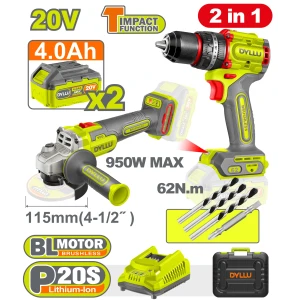 SET MASINA DE INSURUBAT + POLIZOR UNGHIULAR CU ACUMULATORI 20V 2 Ah 4Ah DYLLU DTCK20273 SET MASINA DE INSURUBAT + POLIZOR UNGHIULAR CU ACUMULATORI 20V 2 Ah 4Ah DYLLU DTCK20273