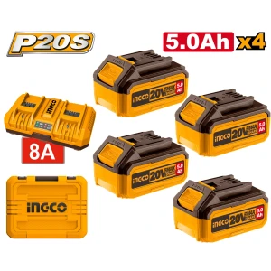 Комплект Зарядное устройство8A + Аккумулятор 20V/4*5Ah INGCO FBCLI20285 Комплект Зарядное устройство8A + Аккумулятор 20V/4*5Ah INGCO FBCLI20285