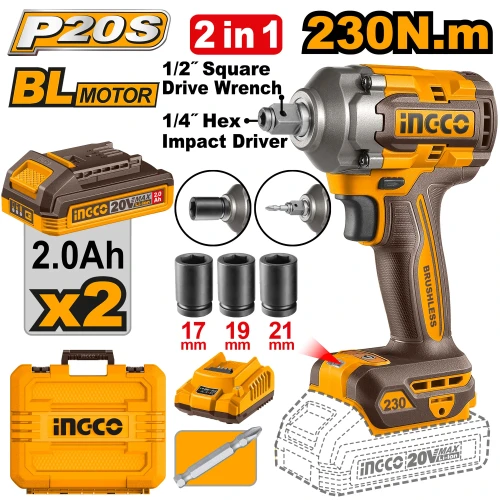 Masina de insurubat cu impact BLmotor Li-Ion 20V/2*2Ah 230N.m INGCO CIWLI20236 Masina de insurubat cu impact BLmotor Li-Ion 20V/2*2Ah 230N.m INGCO CIWLI20236