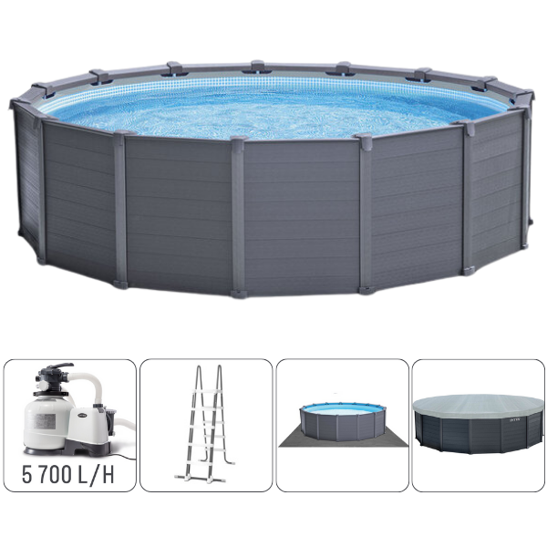 INTEX Бассейн GRAPHITE GRAY PANEL 478×124 см, 16805Л, металлический каркас, с фильтрующим насосом