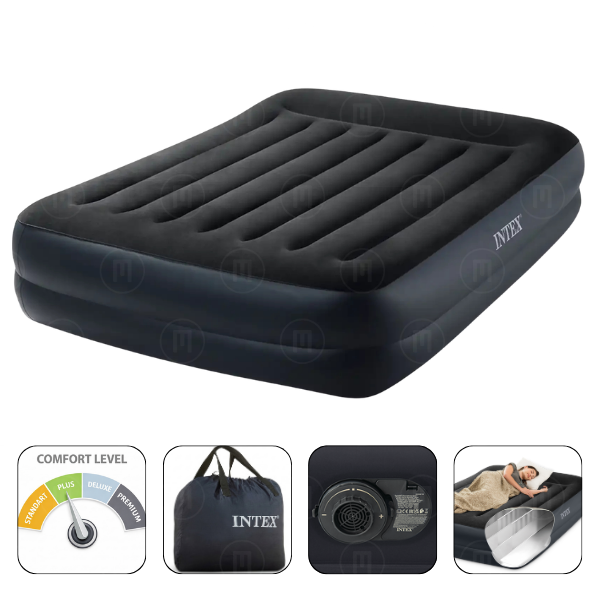 INTEX Надувной матрас “Velur Pillow” 152x203x42 см с подголовником, встр.нас. 220В, до 272кг INTEX Надувной матрас “Velur Pillow” 152x203x42 см с подголовником, встр.нас. 220В, до 272кг