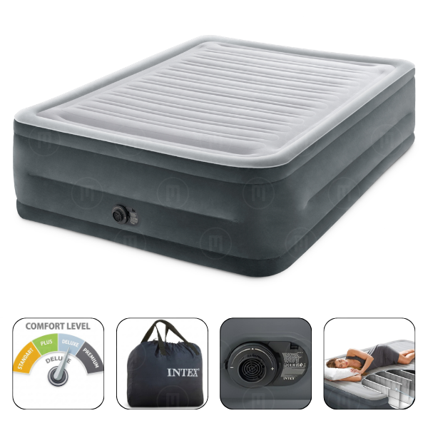 INTEX Надувная кровать «Velur Comfort-Plush» 152х203х56 см встр.нас. 220В, до 272 кг