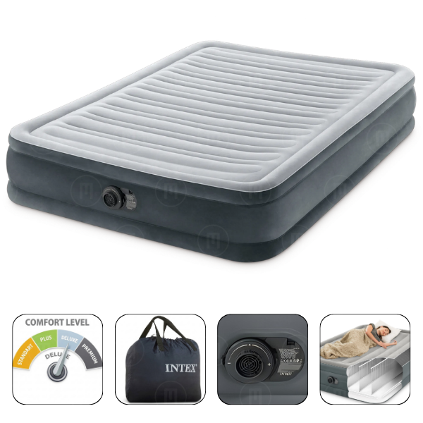 INTEX Надувная кровать “Velur Comfort-Plush” 137x191x33 см встр.нас. 220В, до 272 кг INTEX Надувная кровать “Velur Comfort-Plush” 137x191x33 см встр.нас. 220В, до 272 кг