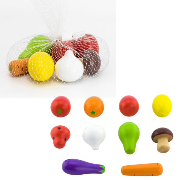 Set de legume și fructe din lemn, 10 piese