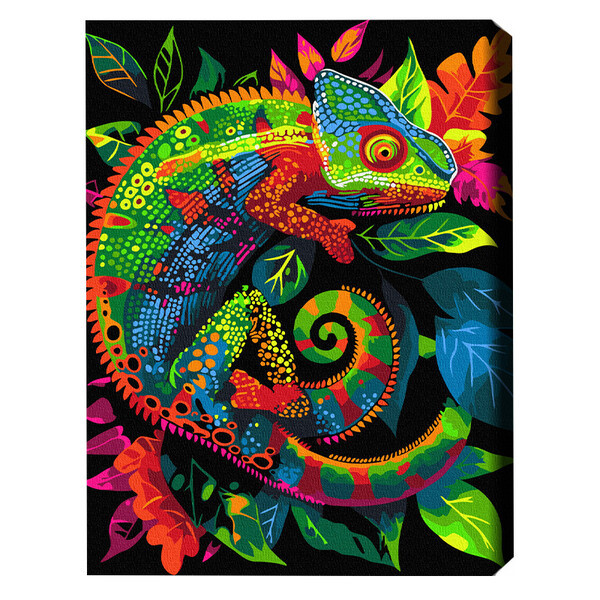 Pictură pe numere 40*50 сm (pânză neagră/fără cutie) – Cameleon neon Pictură pe numere 40*50 сm (pânză neagră/fără cutie) – Cameleon neon