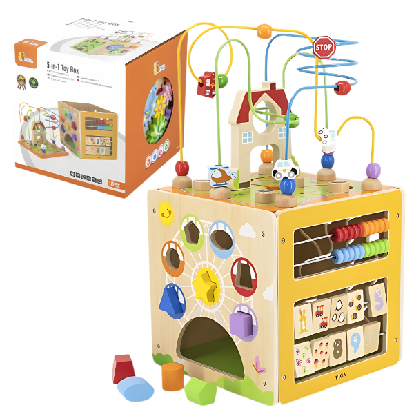 Cub Montessori din lemn 5 în 1 Cub Montessori din lemn 5 în 1
