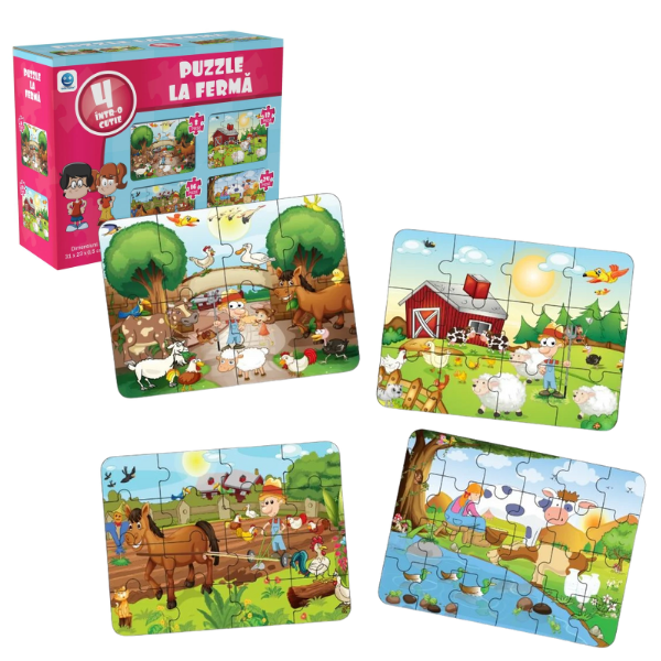 Puzzle 4 în 1 „Animalele la fermă”, (ro), Smile Games