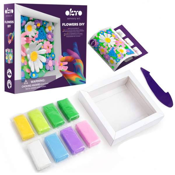 Tablou 3D pe numere din plastilină aerată Air Clay 15×15 cm – Câmp cu flori