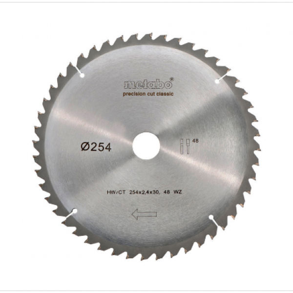 628061000 Полотно для циркулярной пилы METABO Precision CUT по дереву HW/CT 254x30, 48W