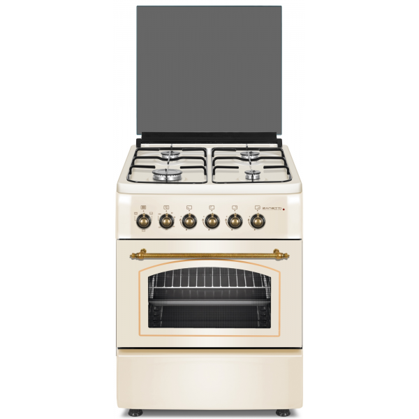 Плита Zanetti Z6000 EKR 57x57, 4 газ.конфорки.электроподжиг,электро духовка,кремовая