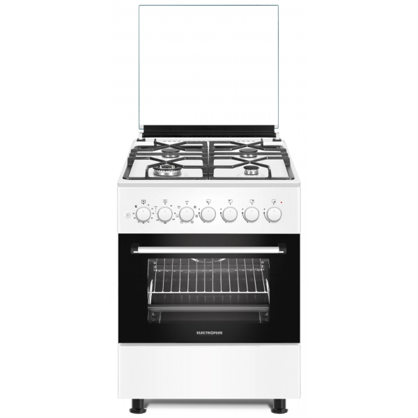 Плита Electroplus EP6060 EWH Fonta 60x60, 4 газ.конфорки,чугунные решетки .электроподжиг,электро духовка,WH