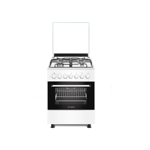 Aragaz Electroplus PG60 EWH (VESTEL) 60x60, 4 arzatoare pe gaz, CONTROL GAZ. grătare din fontă. aprindere electrica, cuptor electric, alb