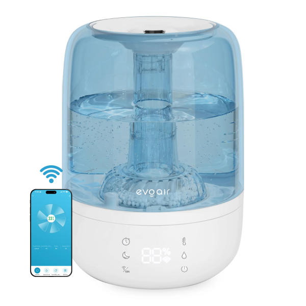 Umidificator Evoair LUNO BLUE, Smart, Wifi, Rezervor 2.5L, Capacitate de umidificare 150 ml/h Umidificator Evoair LUNO BLUE, Smart, Wifi, Rezervor 2.5L, Capacitate de umidificare 150 ml/h