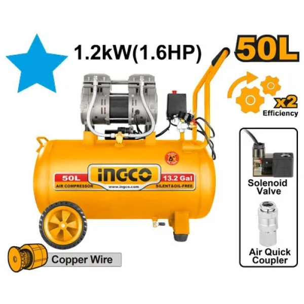 Компрессор без маслянный 50Л 1200Вт INGCO ACS112501