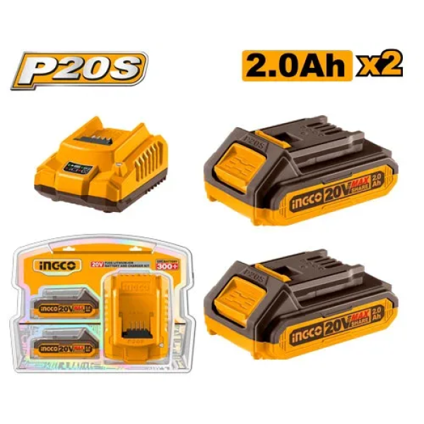 Комплект Зарядное устройство + Аккумулятор 20В/2*2Ач INDUSTRIAL FBCPK1222 INGCO