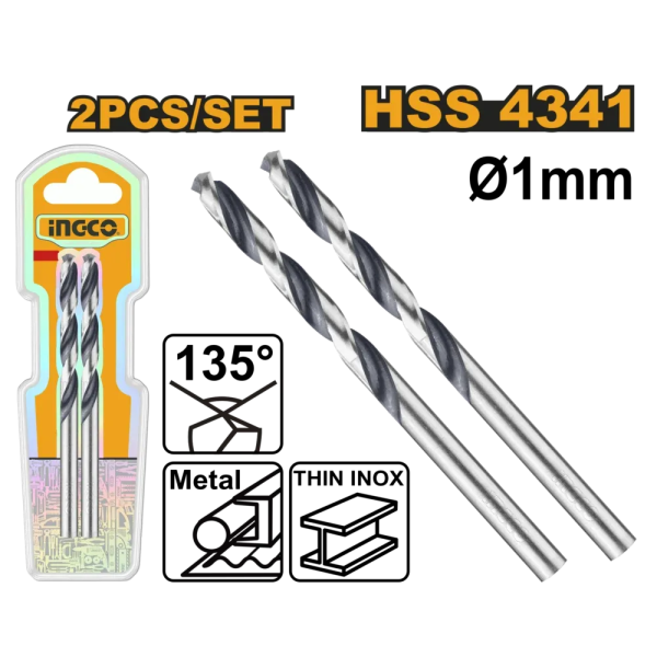 Комплект сверл по металлу HSS 2x1mm INGCO DBT1200014
