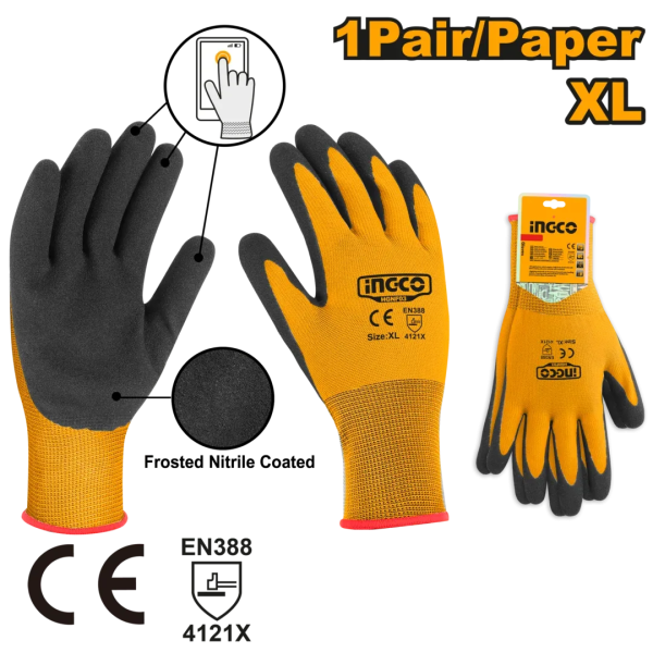 Перчатки покрытые нитрилом XL INGCO HGNG04