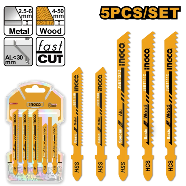 Set lame p/u ferestrau pendular metal /lemn/aluminiu 5buc INGCO AKJ0051