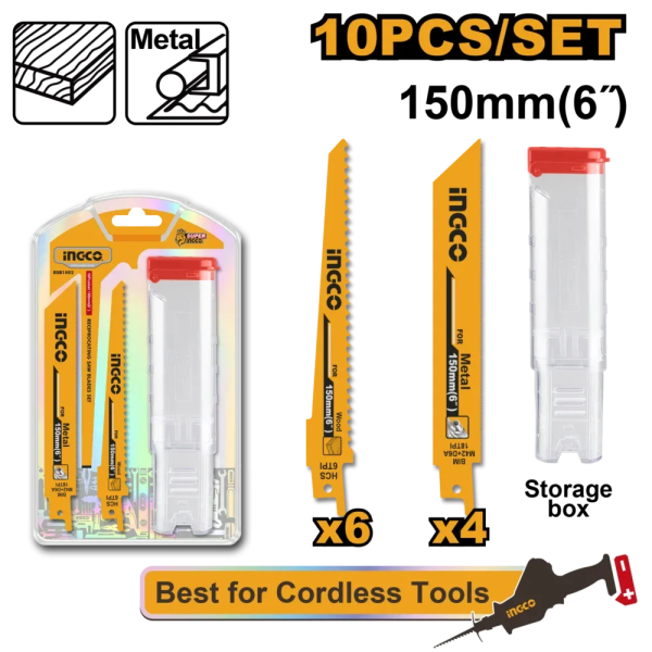 Set lame p/u ferestrau alternativ 10buc 150mm INGCO RSB1002 Set lame p/u ferestrau alternativ 10buc 150mm INGCO RSB1002
