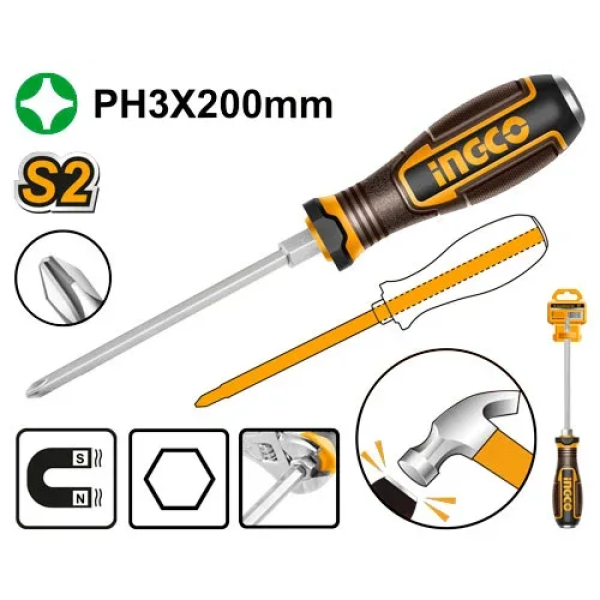 Отвертка PH3*200 INGCO HGTPH3200 Отвертка PH3*200 INGCO HGTPH3200