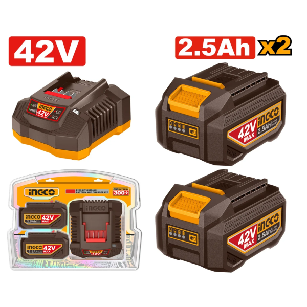 Комплект Зарядное устройство + Аккумулятор 42В/2*2.5Ач INDUSTRIAL INGCO FBCPM25221