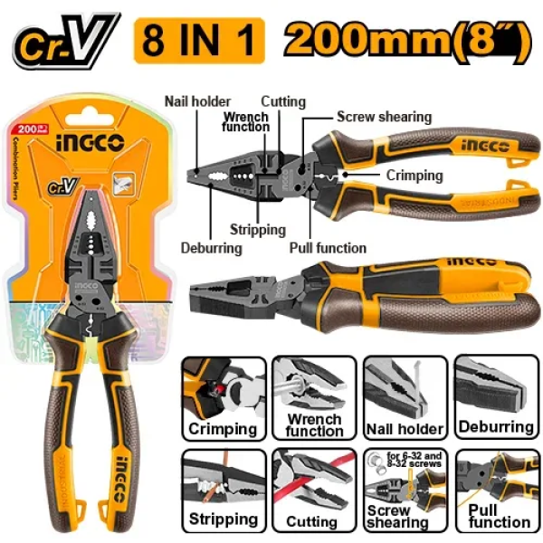 Clește multifuncțional 8în1 INGCO HMFCP28200 Clește multifuncțional 8în1 INGCO HMFCP28200