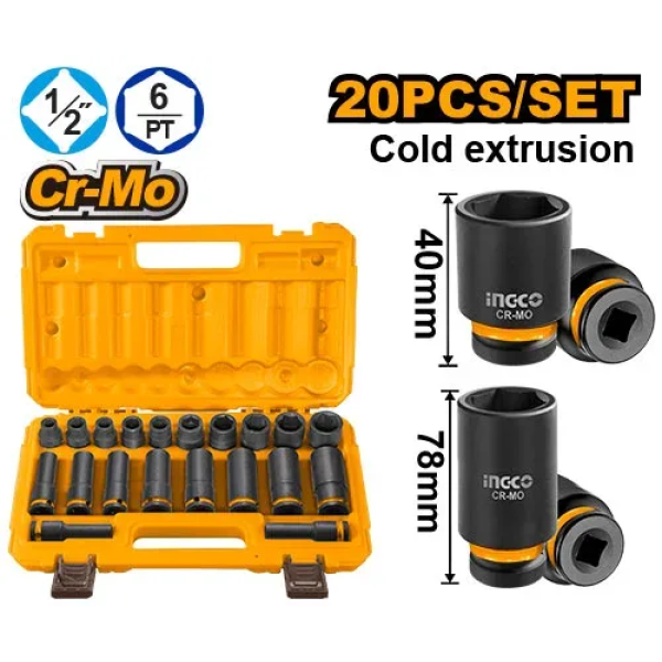 Set cap cheie tubulara 40-78 mm impact INGCO HKISSD12203L
