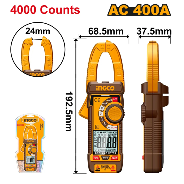 Цифровой клещевой мультиметр INGCO DCM62001 Цифровой клещевой мультиметр INGCO DCM62001