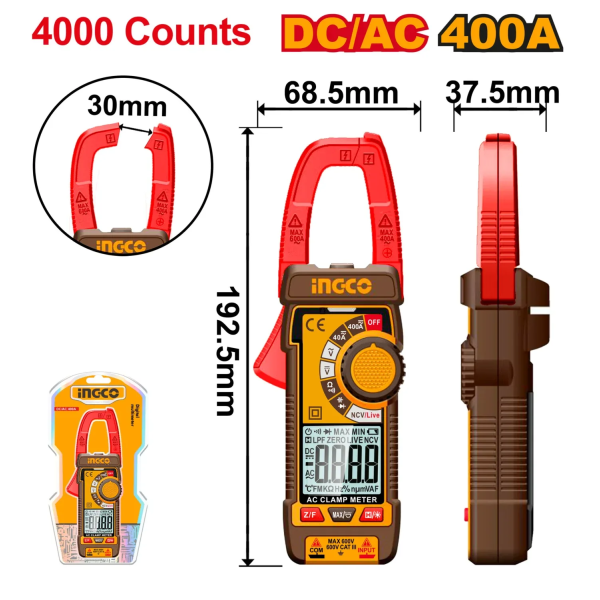 Цифровой клещевой мультиметр INGCO DCM62001 Цифровой клещевой мультиметр INGCO DCM62001