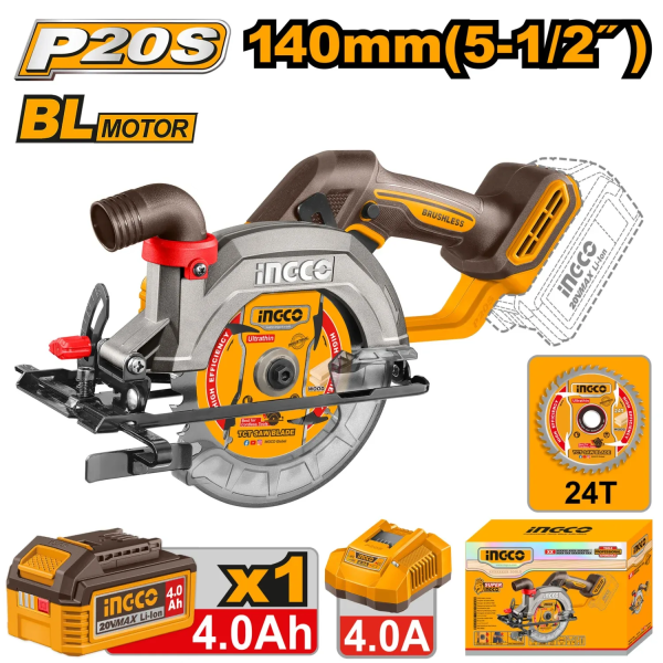Циркулярная аккумуляторная пила 140 mm 20V INGCO CSLI14023